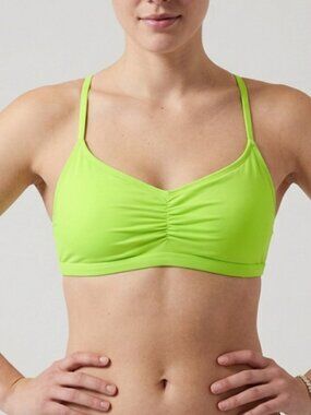 Go by Gossip Cinched Front Strappy Back Bikini Top Lime Green Swim Size L NWT